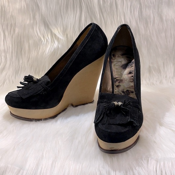 Sam Edelman Shoes - NWT Sam Edelman Black Leather Loafer Tassels & Wood Wedge Platform